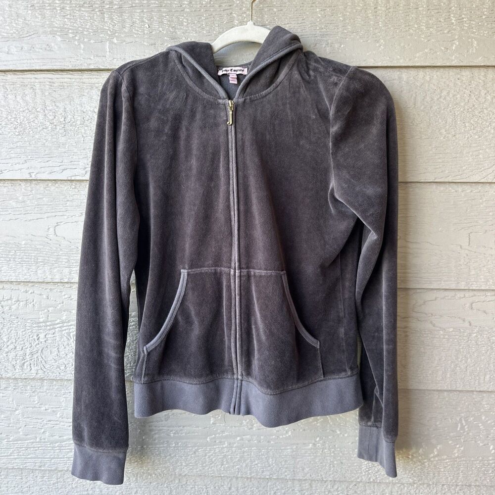 Juicy Couture Gray Velour Gold Glitter Choose Juicy Hoodie Zip Up Athleisure Lrg